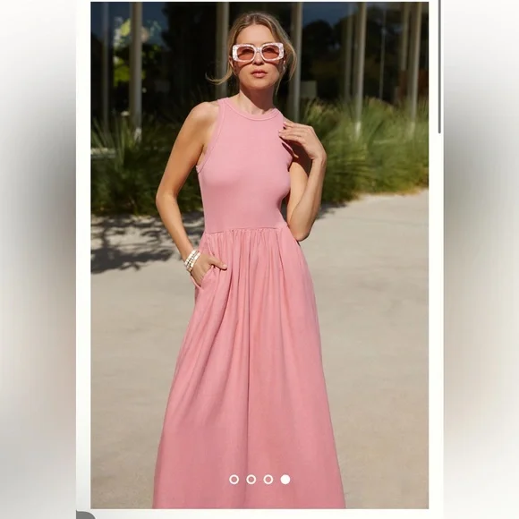 NWT Anthropologie Stateside A-line Crewneck Dress color pink size S - Picture 1 of 9